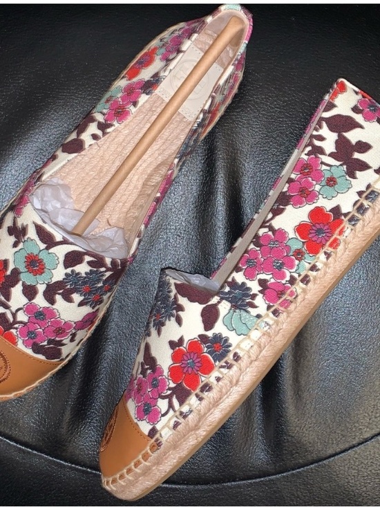 Tory Burch Shoes - Tory Burch Floral Canvas Espadrille Flats in Cream, Pink & Red
